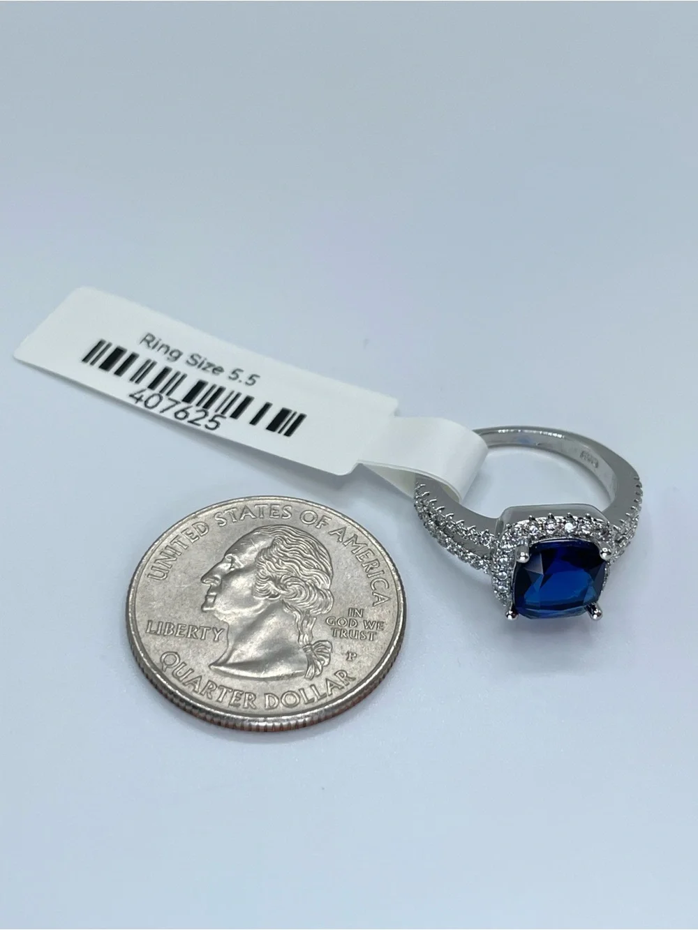 Swarovski Crystal Elements Sapphire Blue Halo Art Deco Ring Sz 5.5